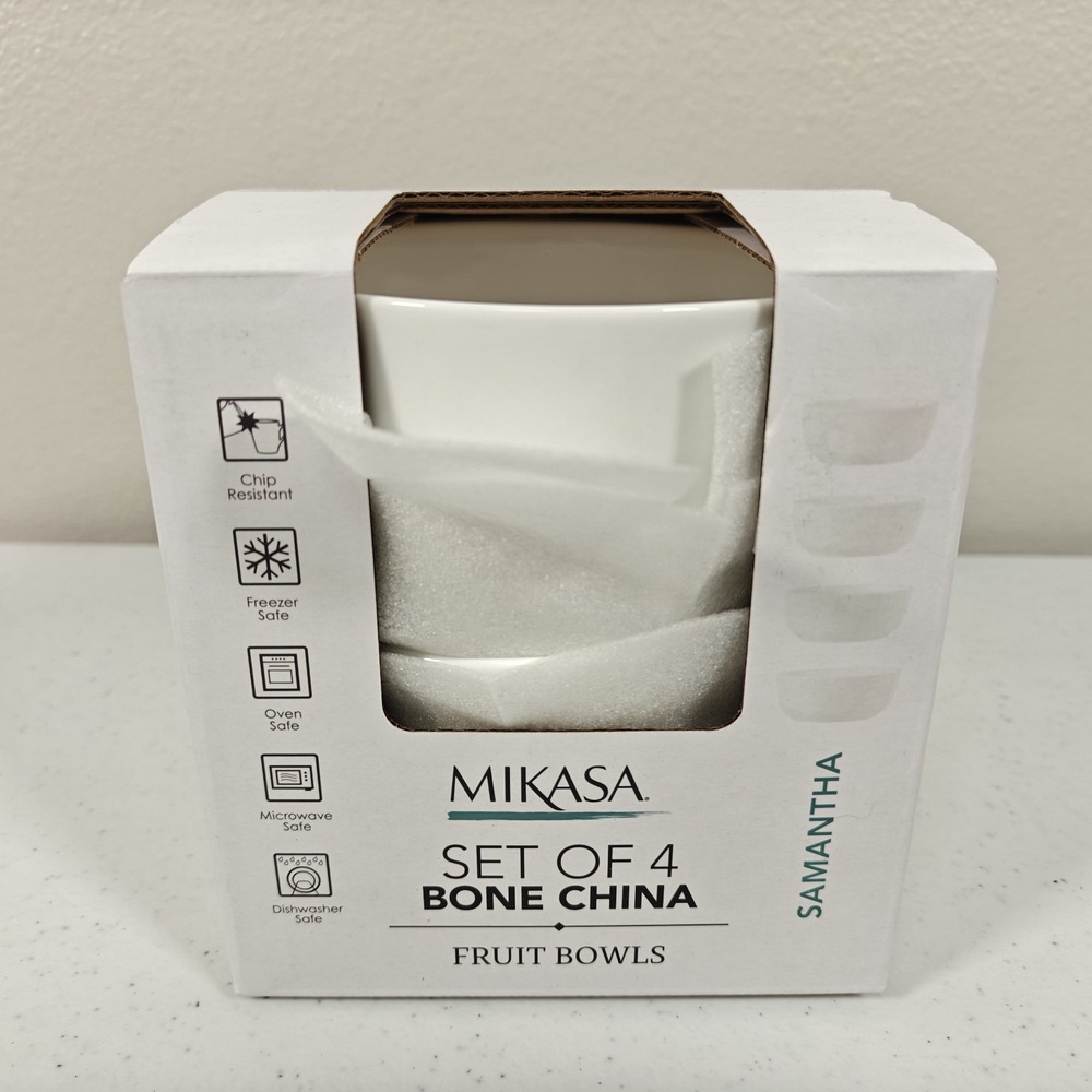Mikasa Samantha Set of 4 Fruit Dessert Sauce Bowls 4.25" Bone China White NIB